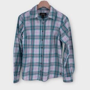 Noble Outfitters Flannel Shirt Green Plaid Long Sleeve Metal Button Up M